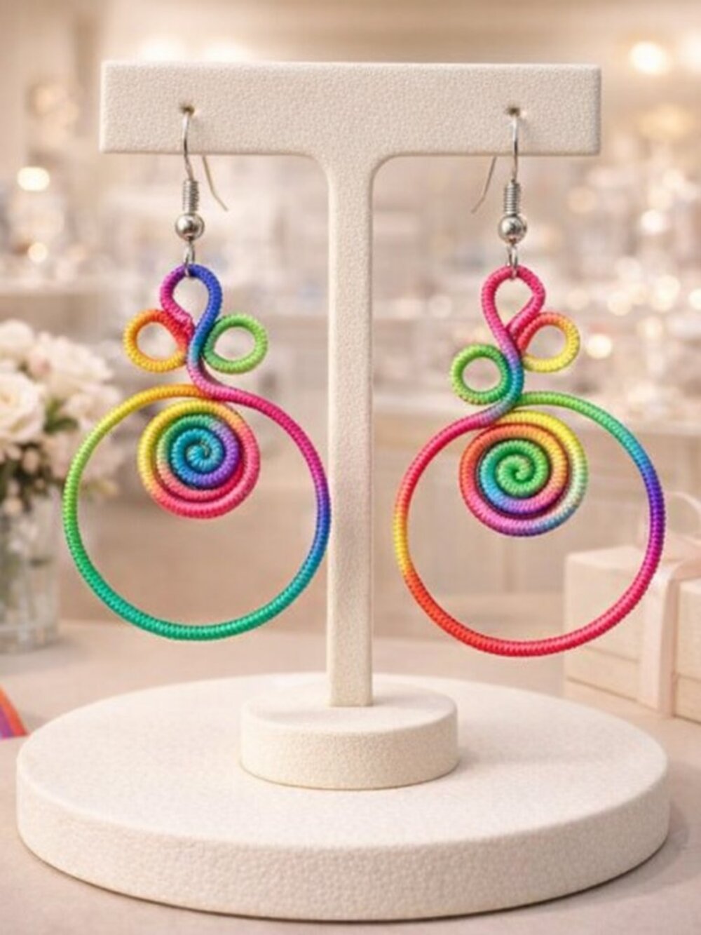 Vintage Chinese Style Vibrant Multi-Colored Pendant Drop Dangle Thread Earrings